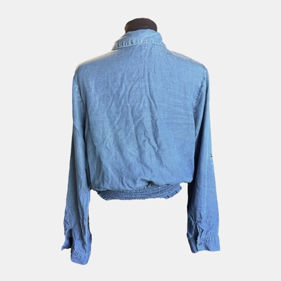 Haute Monde Denim Smock Waist Long Sleeve Blouse, Womens size Medium - Picture 3 of 13